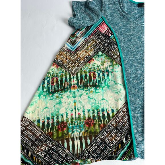 Poeme by Citron Size XL Wearable Art Tunic Top Asymmetrical Hem Blue Colorful - Picture 10 of 11